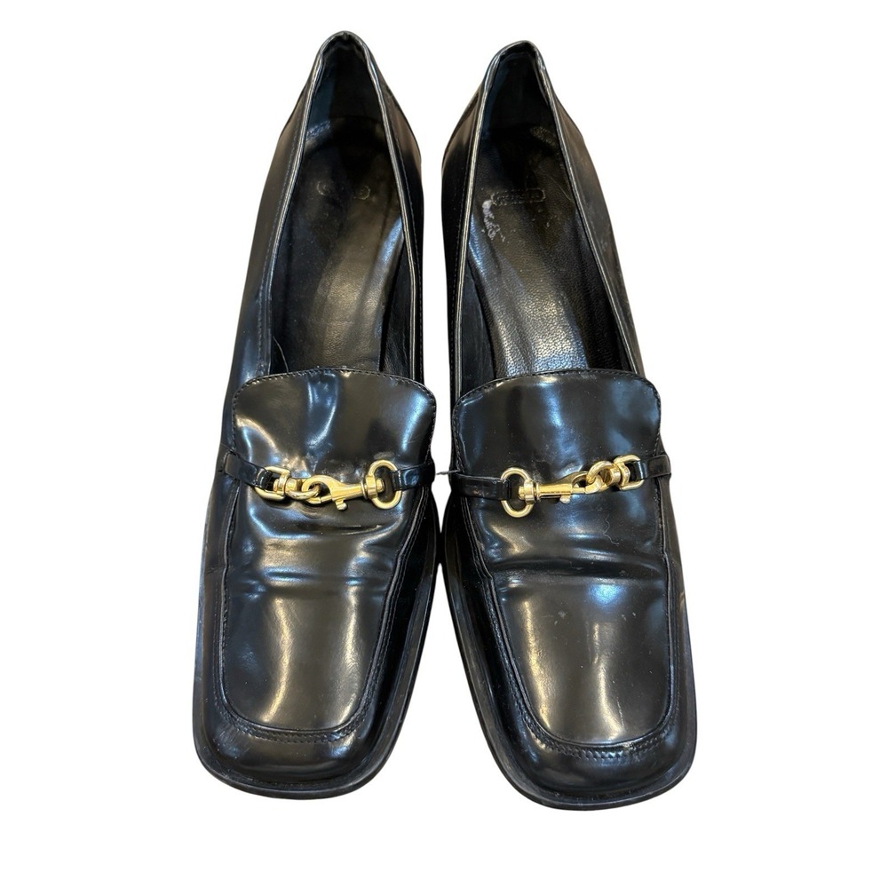 Vintage Coach Made in Italy 2" Block Heel Black Leather Y2K Horse‎ Bit Size 8N